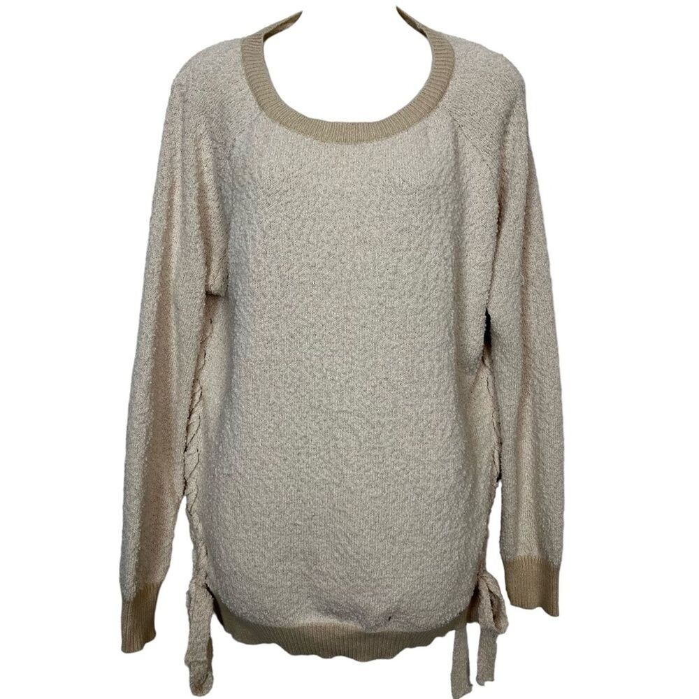 UMGEE USA Soft Boho Ivory Long Sleeve Pullover Braided Sides Sweater Chunky M